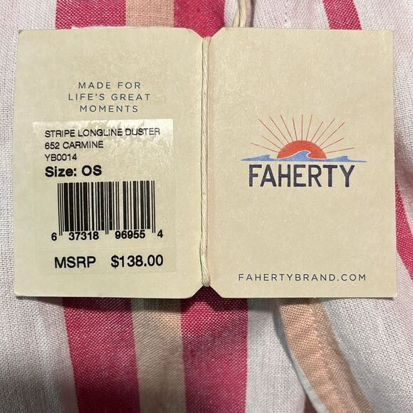 Faherty Stripe Longline Duster/Cover Up One Size (OS) in Carmine - Picture 5 of 6